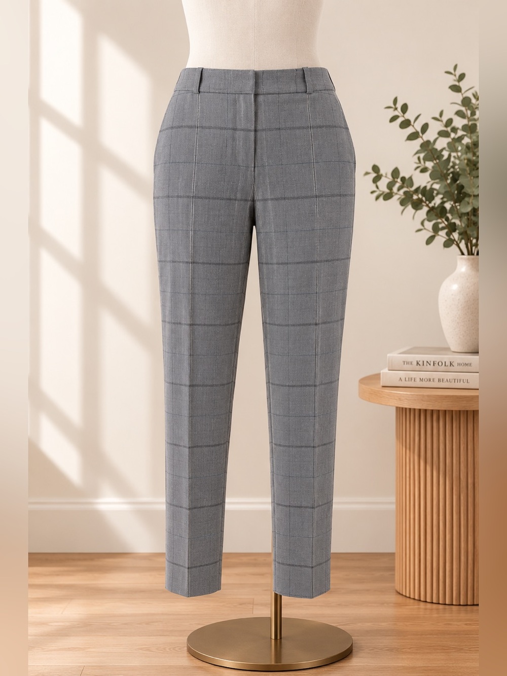 BOSS Tachy Slim Fit Windowpane Plaid Dress Pants Women’s 12 Gray NWT